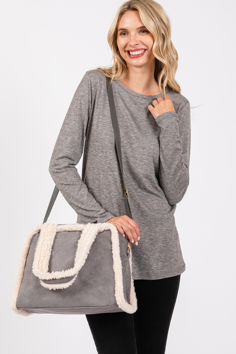 Could you tell me the height of the Fleece Trimmed Tote Bag?