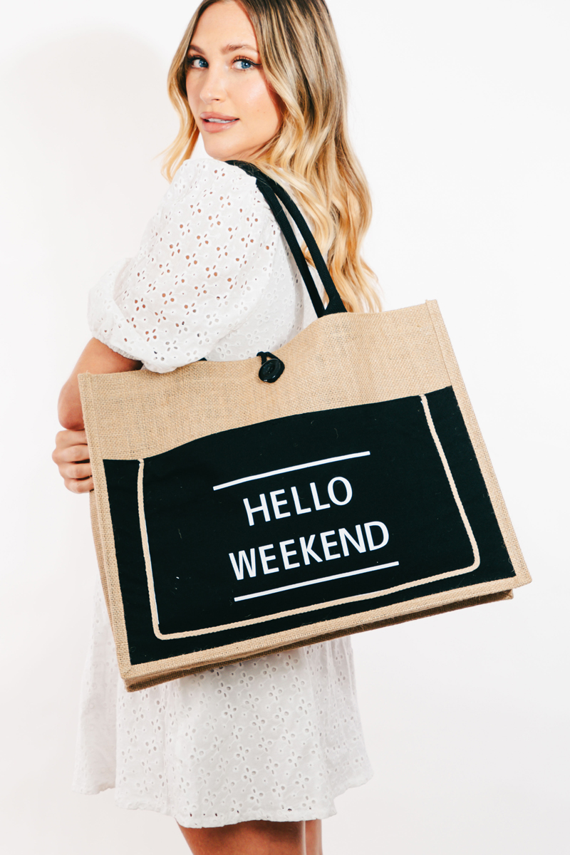 Hello Weekend Burlap Tote Bag Questions & Answers