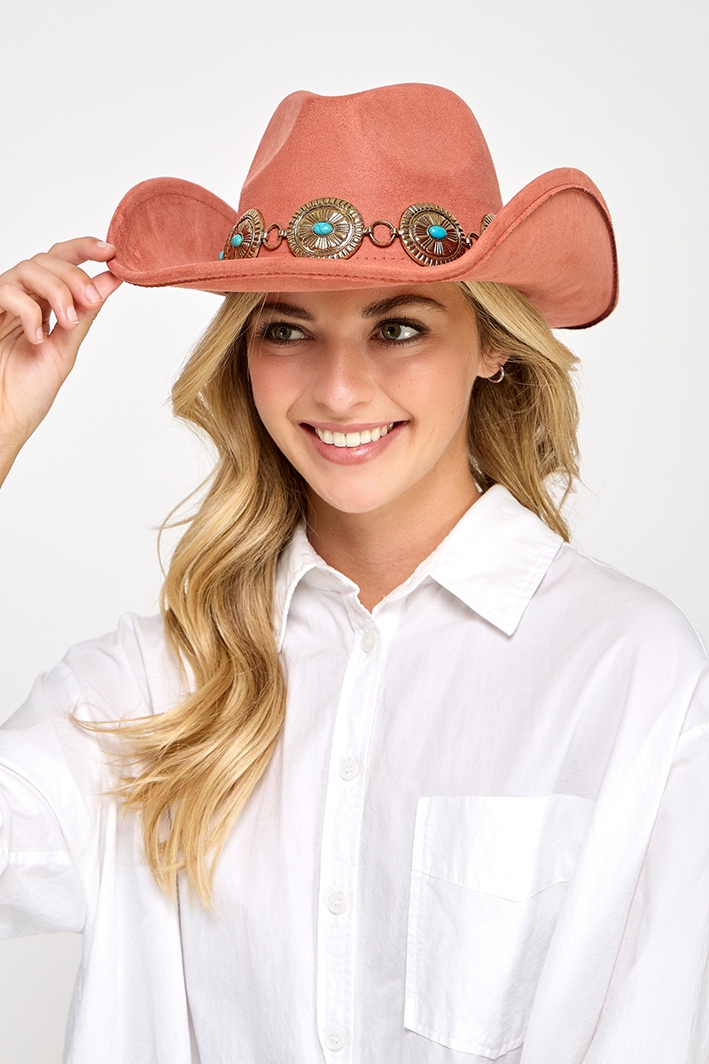 Can you list the materials used for the Turquoise Stud Concho Hat?