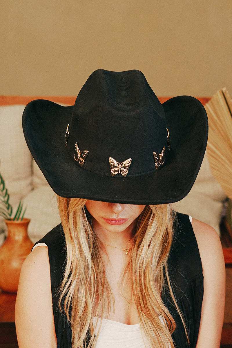 What material is the cowboy hat made of?