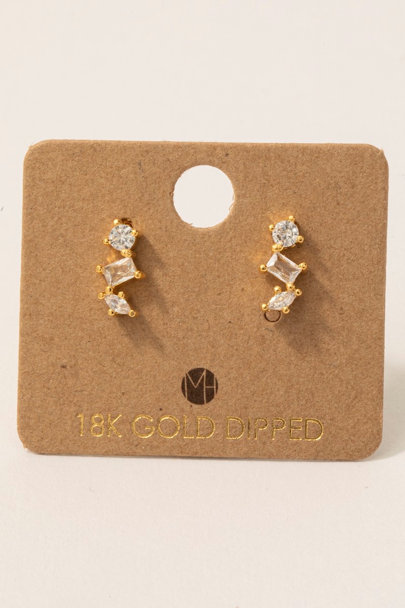 Gold Dipped Mixed Cz Shape Link Stud Earrings Questions & Answers