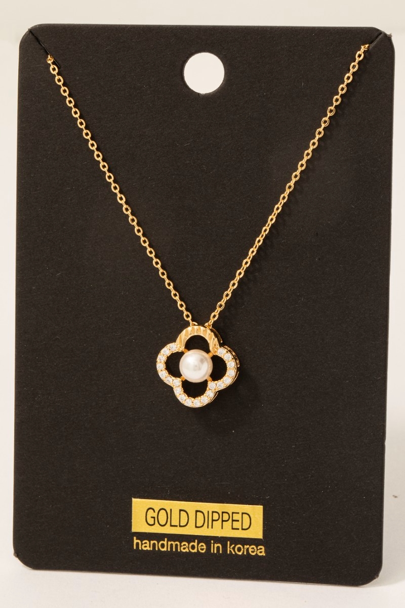 Gold Dipped Cz Set Pearl Clover Pendant Necklace Questions & Answers
