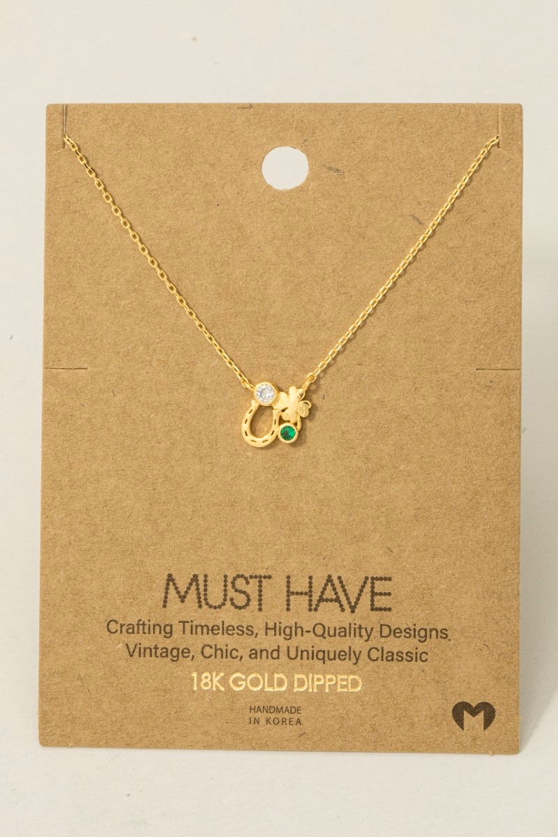 Gold Dipped Horse Shoe Clover And Cz Pendant Chain Necklace Questions & Answers